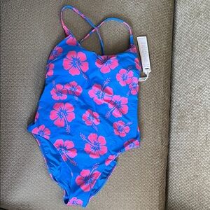Okanui of Australia Blue and Pink Floral Swimsuit cross back XL New with tags.